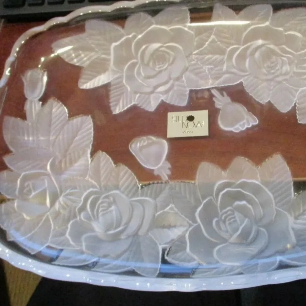 Vntg Studio Nova Winter Rose Hors D'Oeuvre Oblong Serving Plate